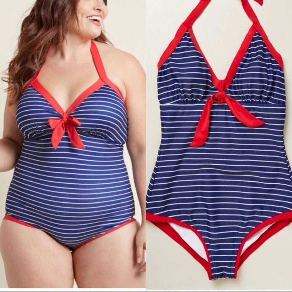 ModCloth Deep End Diva One-Piece Swimsuit Nautical - Picture 2 of 13
